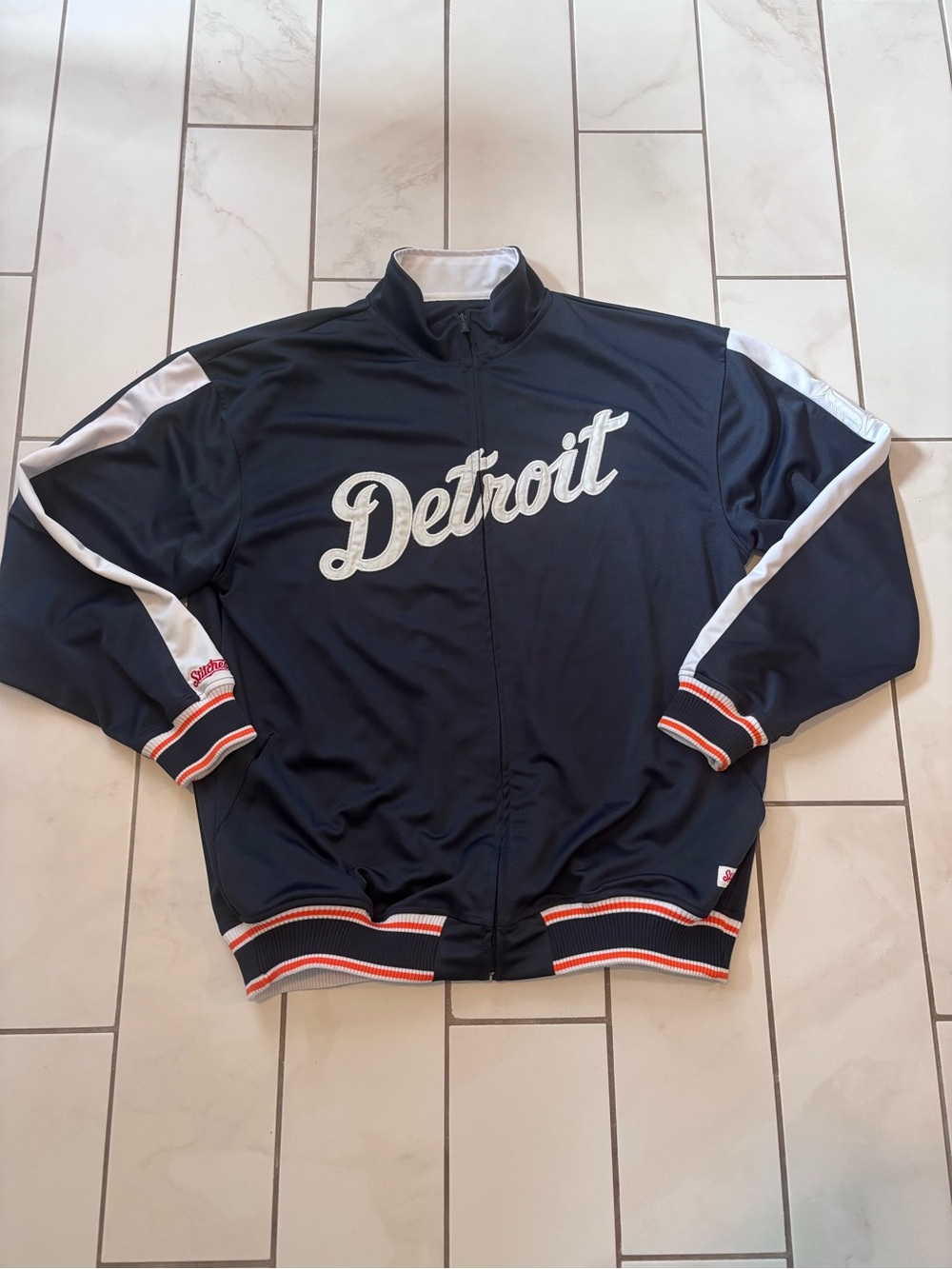 Stitches Navy/White/Orange Detroit Tigers Baseball Full Zip Jacket Mens Size XL